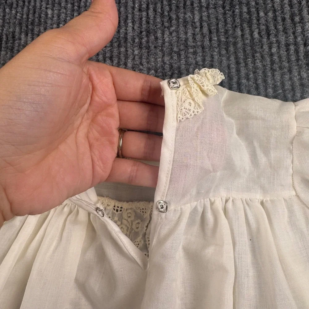 Vintage Off White Eyelet Lace Christening Gown Baptism‎ Dress Infant Baby  965